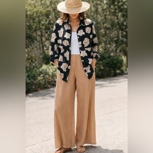 Nicole Miller New York 100% Linen Seashell Print Shirt Jacket XL Coastal Beachy